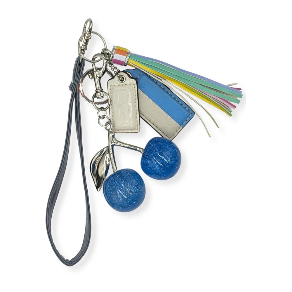 Coach Hangtags with Bag Charms Blue Glitter Cherries Rainbow Tassel Wristlet